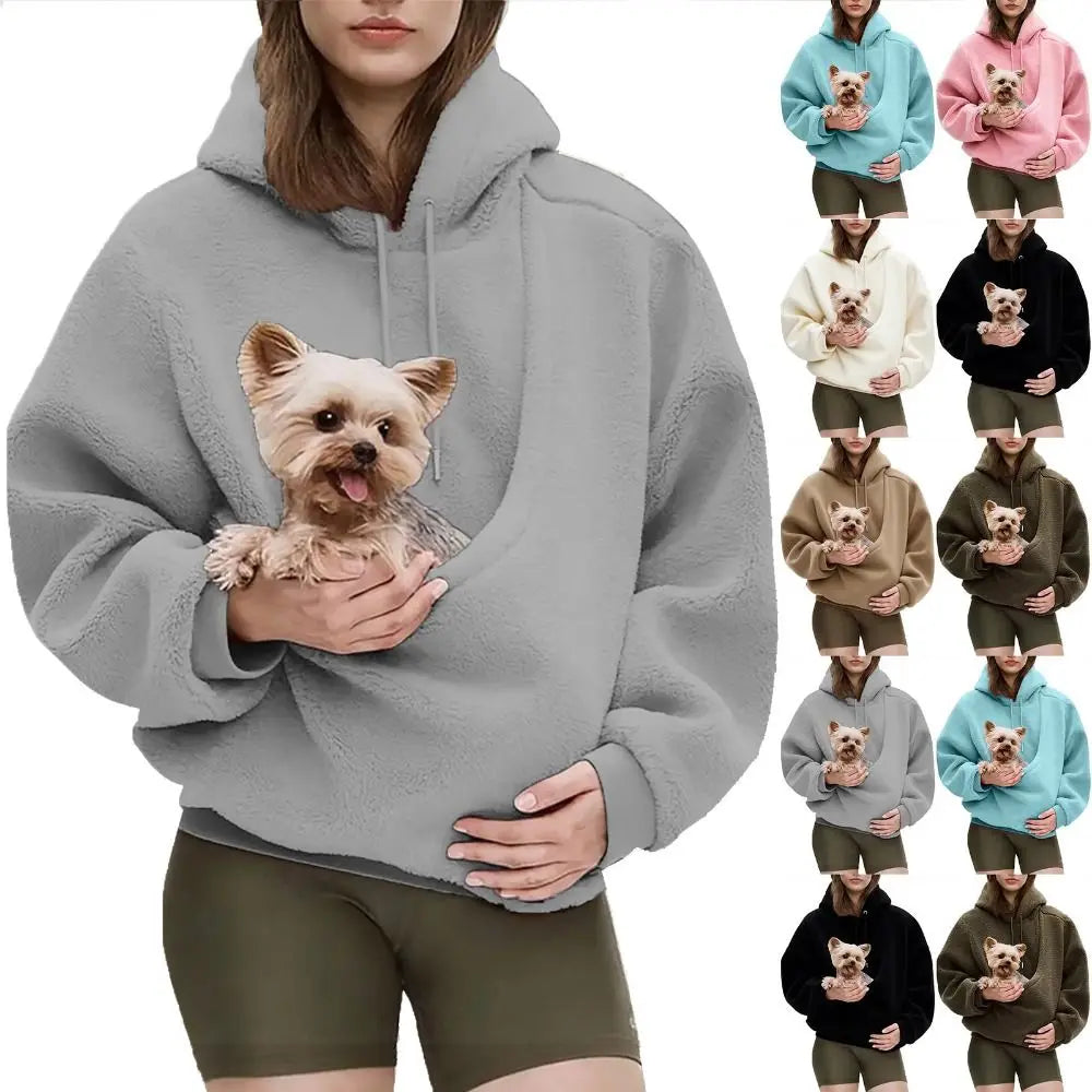 Front Large Pouch Pet Carrier Hoodie Hands-Free Long Sleeve Cat Dog Bag Material Daily Wear Unisex Pouch Sweatshirt Small Dogs