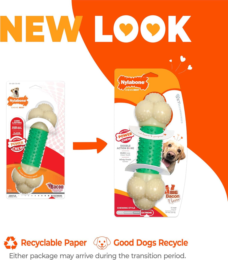 Double Action Bone Chew Toy – Bacon Flavor, X-Large, 1 Count