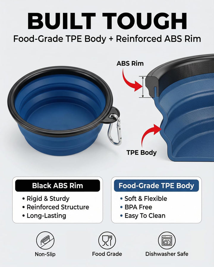 2-Pack Collapsible Dog Bowls for Travel - Upgraded TPE Portable Dog Water Bowl with Reinforced Rim - Dishwasher Safe Foldable Feeding Dish for Walking, Hiking, Camping
